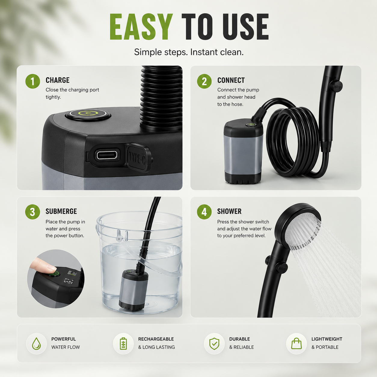 Arden 2.0 – Portable Rechargeable Shower
